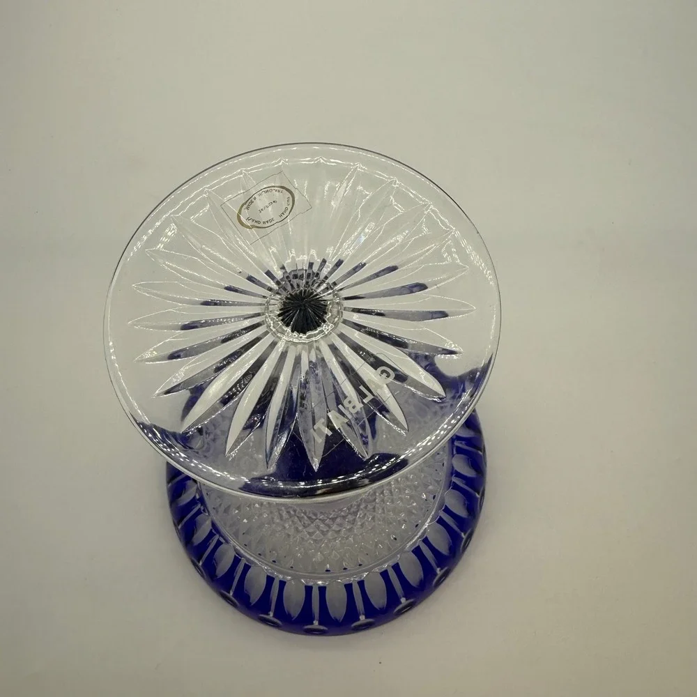 Galbiati Hungary Hand Cut Cobalt Blue Cased Crystal Pedestal Compote Bowl 24% Pb